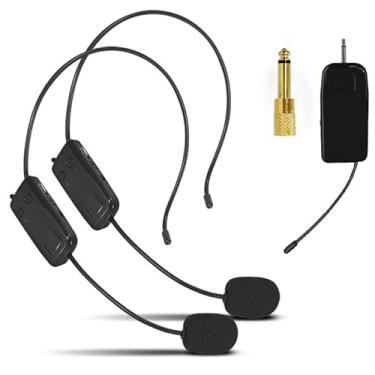 Imagem de Sistema de microfone sem fio de 2,4 G para 2 pessoas, microfones de fone de ouvido sem fio duplos ideais para alto-falantes, amplificador de voz, sistema PA, professor, guias turísticos, instrutor de