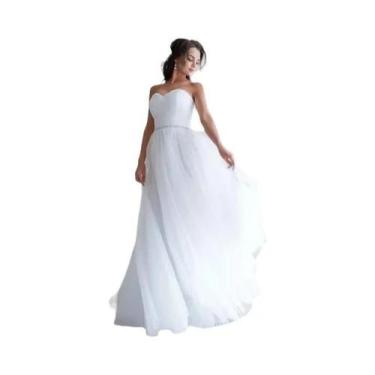 Imagem de Vestido De Noiva Elegante Em Tule Com Cinto De Pérolas Brancas, Modelo