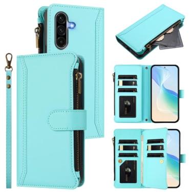 Imagem de Capa carteira compatível com Samsung Galaxy A56 5G, couro PU e TPU com compartimentos para cartões, bolso oculto para dinheiro, bolsa com zíper, suporte e alça de pulso embutidos, capa flip, uso
