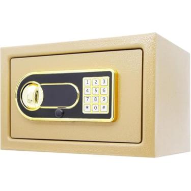 Imagem de Cofre à prova de fogo e à prova d'água com teclado digital e chave – Cofre de segurança montável na parede/chão para dinheiro, joias, documentos - ideal para casa, escritório e hotel (ouro)