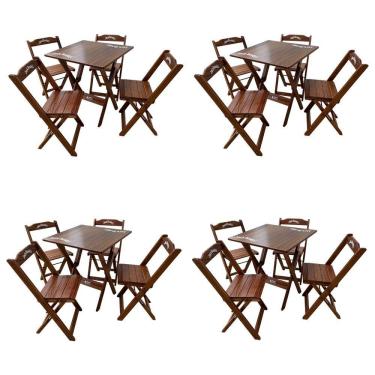 Imagem de Kit 2 Conjuntos Mesa Dobrável Madeira 70x70 Com 4 Cadeiras Personalizada Jack Imbuia - Cor: Marrom