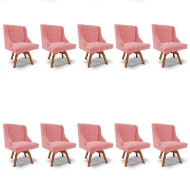 Imagem de Kit 10 Cadeiras Estofadas Giratória Para Sala De Jantar Lia Suede Rosê - Ibiza