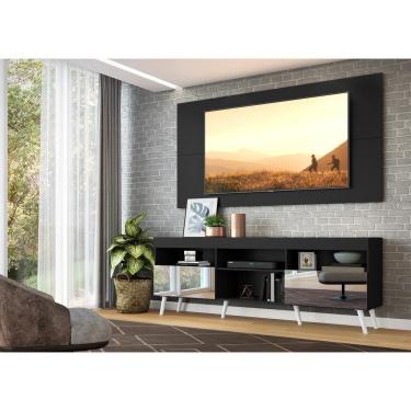 Imagem de Rack Com Painel Tv 65" Retrô Com Espelho Flórida Multimóveis V3138 Preto/Branco Preto/Branco