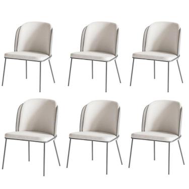 Imagem de Kit 6 Cadeiras Tay Para Sala De Jantar Ou Espaço Gourmet-tecido-costas Linho 60-frente Linho 22