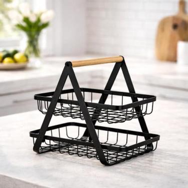 Imagem de Fruteira de Mesa 2 Andares Ferro Preto Organizadora Cozinha - MERAKI, 