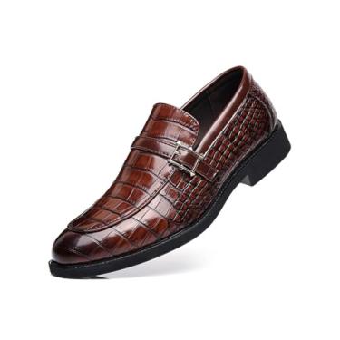 Imagem de Sapato social masculino vintage com estampa de crocodilo sem cadarço formal de couro mocassim casual Oxford, Marrom, 42 BR