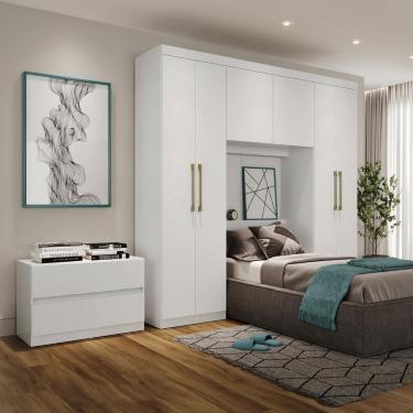 Imagem de Guarda Roupa Solteiro 6 Portas 2 Gavetas Branco C/ Cabeceira