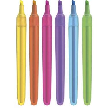 Imagem de Caneta Marca Texto Cis Lumini Lite - 6 Cores Vibrantes em Pote, Azul