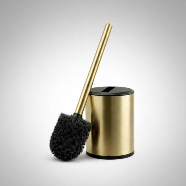 Imagem de Escova Vassourinha Sanitaria Inox Slim Dourada Banheiro Luxo Com Suporte