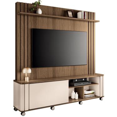 Imagem de Estante Painel Para Tv 70 Pol Com Rodízios Linus B01 Castanho Off White - Lyam Decor