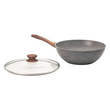 Imagem de Frigideira Wok Panela Cerâmica Indução Antiaderente 28cm Mimo Style Linha Grafito Cook 4,15 Litros Para Yakisoba Com Tampa De Vidro