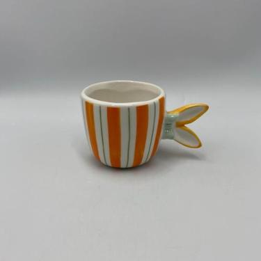 Imagem de Xícara Orelha Listrada Laranja e Verde 150ml 6,3x7,5x11,2cm - ROJEMAC