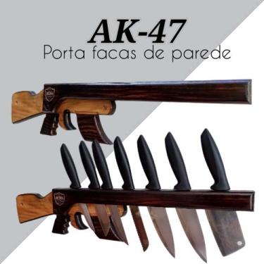 Imagem de Porta Facas para Cozinha e Área de Churrasco de Parede em Madeira Nobr