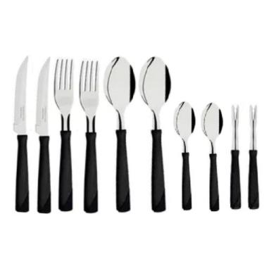 Imagem de Kit 10 Talher Tramontina Garfo Faca Colher Petisco Aço Inox