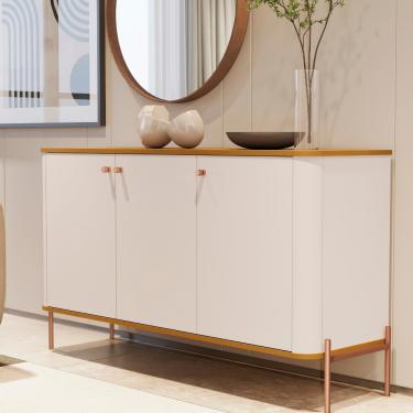 Imagem de Aparador Buffet 3 Portas com Pés Em MDF Tucupi JB Móveis - Off/Nature/Bronze