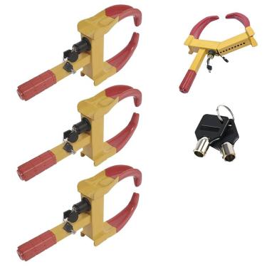 Imagem de Trava de Pneu Universal Kit 3 Uni Bloqueador De Roda Carro Moto Antifurto Seguranca Roubo Reboque Auto Veiculo