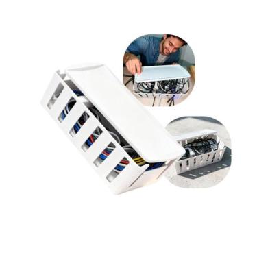Imagem de Caixa Esconde Fios Organizadora De Cabos e Filtros De Linha Com Tampa 