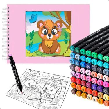 Imagem de Livro Para Pintura Arte + Conjunto 60 Canetinhas Ponta Dupla - M3M, Un