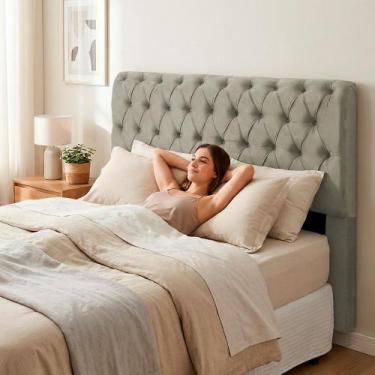 Imagem de Cabeceira Cama Box King Size Sarah 195cm com Frame Suede Bege - Abmaza