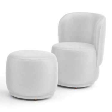 Imagem de Poltrona Decorativa com Puff Orgânico Molly material sintético Branco 