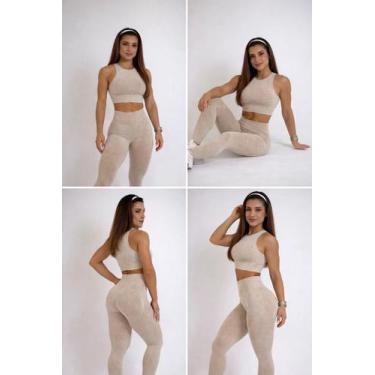 Imagem de Conjunto Academia Feminino Legging E Top Bege - - OÁSIS MARKT, M, Bege