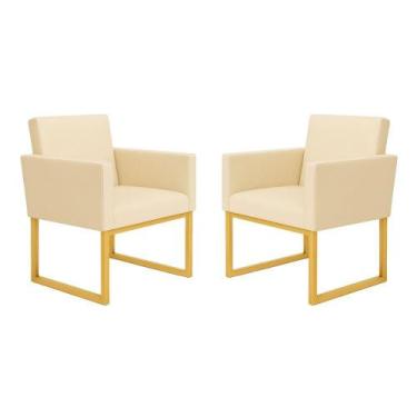 Imagem de Kit 2 Poltronas Reforçada Recepção Base Metálico Dourado - Móveis Mafe