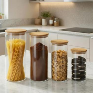 Imagem de Jg de 4 Potes Vidro Borossilicato Herméticos C/Tampa Bambu - Casambien