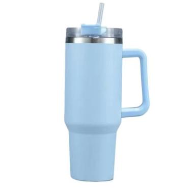 Imagem de Copo Garrafa Térmica em Aço Inox Com Alça e Canudo 1200ml - Wari, Azul