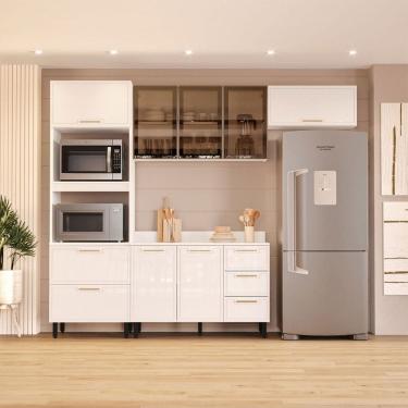 Imagem de Cozinha Compacta Amara 8 Portas 4 Gavetas com Vidro 40250779 Branco - Politorno