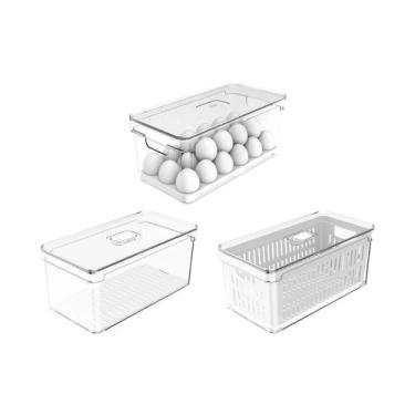 Imagem de Kit de organizadores de geladeira Ou 3 peças 30x15x13 Linha Clear Fres