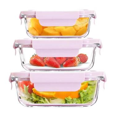 Imagem de Kit 3 Potes Herméticos de Vidro  Conjunto para Armazenamento de Alimen