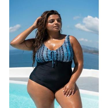 Imagem de Maiô BIG Plus Size ESTAMPADO E LISO Franzido busto Com Bojo Removível 