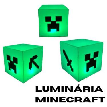 Imagem de Luminária Abajur De Mesa Quarto Minecraft VERDE Geek Decorativo Presen