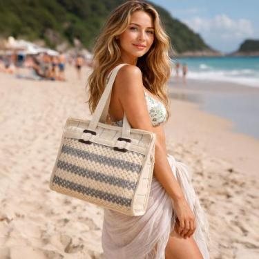 Imagem de Bolsa Feminina Tecido Mao Ombro Artesanal Praia Estilosa Resistente La