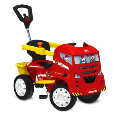 Imagem de Quadriciclo Caminhão Passeio e Pedal Infantil 2 em 1 com Volante de LED Vermelho Brinquedos Bandeirante
