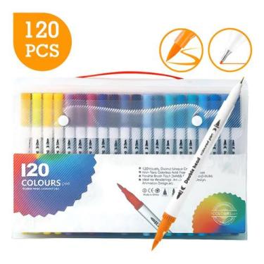 Imagem de Kit 120 Dual Brush Caneta Pen Ponta Dupla Pincel Lettering Canetinha