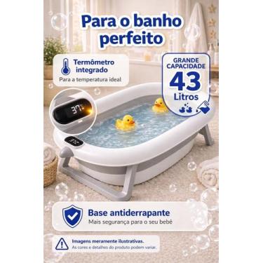 Imagem de Banheira retrátil 43 Litros com termômetro Cor Rosa e Branco - PRAKT, 