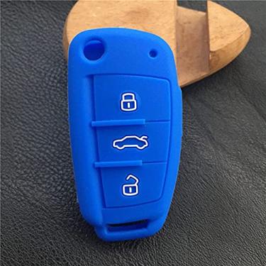Imagem de WSWJDW Silicone masculino feminino car chave caso capa chaveiro anel chave bolsa, adequado para Audi Sline A3 A5 Q3 Q5 A6 C5 C6 A4 B6 B7 B8 TT 80 S6, azul