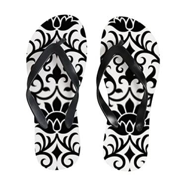 Imagem de Chinelo feminino preto branco damasco paisley sandálias de praia finas para homens verão tanga estilo chinelos de viagem, Multicor, 8-9 Narrow Women/6.5-7 Narrow Men
