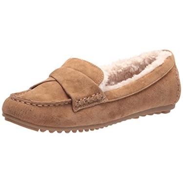 Imagem de Bella Vita Mocassim feminino com forro de lã, Couro de camurça conhaque, 10 X-Wide