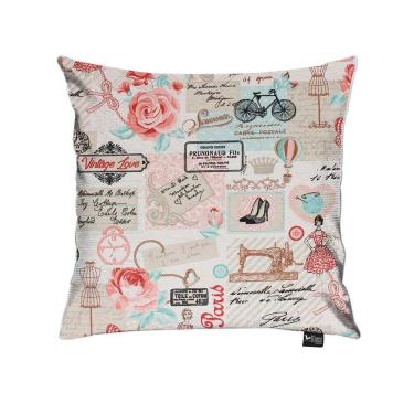 Imagem de Capa Almofada Tecido Estampado Retrô Rosa D61