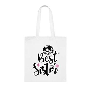 Imagem de Bolsa tote World's Best Sister (Melhor irmã) , presente para irmã, bolsa de ombro irmã, bolsas reutilizáveis para irmãs, presente para irmã do irmão e irmã s, Branco