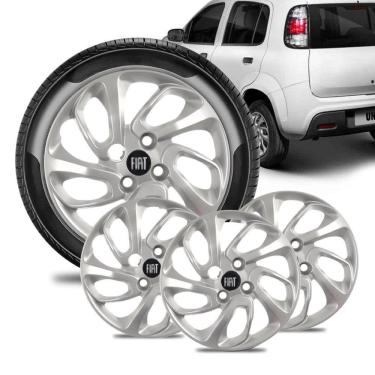 Imagem de Jogo 4 Calota Fiat Uno Attractive Aro 14 Prata Emblema Preto