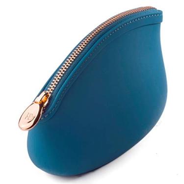 Imagem de Bolsa de cosméticos Pudinbag para maquiagem pequena para mulheres | Silicone à prova d'água vegano 10 cores | Organizador de viagem de higiene pessoal, Azul, Small