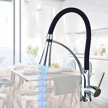 Imagem de Torneira de pia de cozinha led preto giratório pull down torneira de pia de cozinha montada deck de banheiro montado misturador de água quente e fria, estilo led cromado 3, china