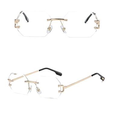 Imagem de Óculos de sol femininos da moda octógono sem aro uv400 óculos retangular de metal dourado sem moldura para homens, ouro com claro, china