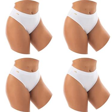 Imagem de Kit 4 Calçolas de Algodão com Cós Segura Barriga | Kit TPM 1517 cor:branco;tamanho:G