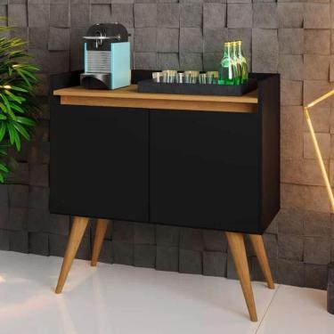 Imagem de Aparador Buffet 2 Portas Gold Primus Preto Com Madeirado - Rede Móveis