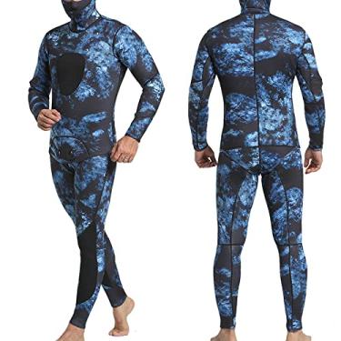Imagem de Bestgift Fatos de mergulho masculinos de neoprene dividido de 1,5 mm Fato de mergulho de camuflagem masculina Fato de mergulho quente ao ar livre Azul preto G