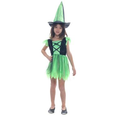 Imagem de Fantasia Bruxa Encantada Verde Basic Vestido Infantil com Chapéu - Halloween
 M